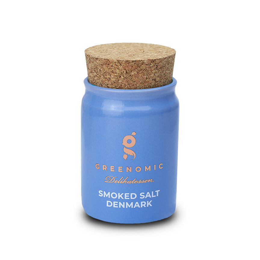 Greenomic Meersalz - verfeinert - Handgeschöpftes Fleur de Sel mit Oregano & Thymian, Zitronenschalen oder Buchenholz geräuchert, 120g Tontopf