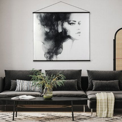 Wandposter Kakemono Marie schwarz/weiß, Polyester, 140x120 cm