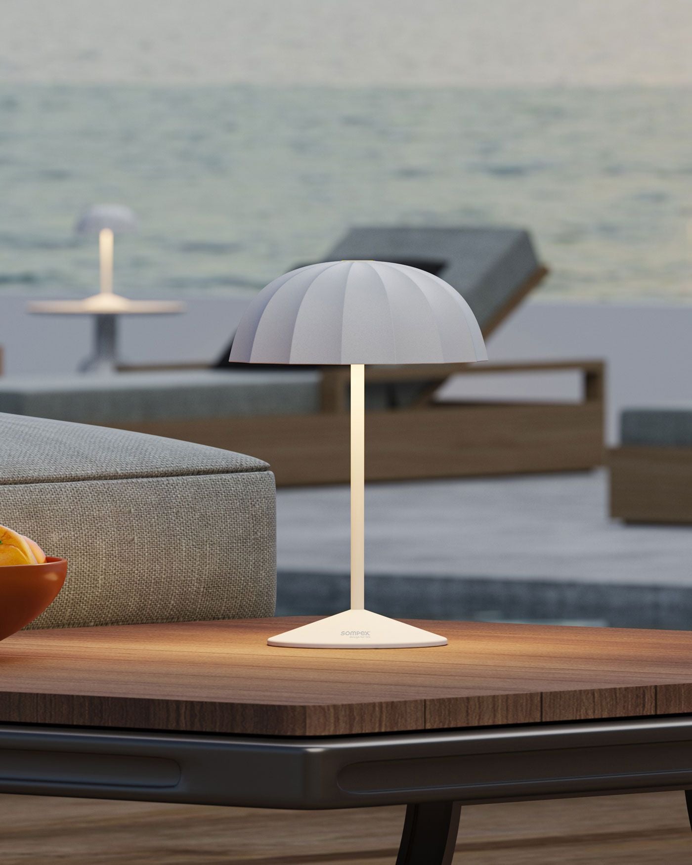 OMBRELLINO - Outdoorleuchte - Aluminium Weiß, akkubetrieben, dimmbar, 2 Lichtfarben, Ladestation