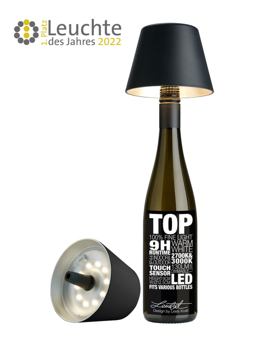 TOP – Akku-Flaschenleuchte, Kunststoff, akkubetrieben, dimmbar, 2 Lichtfarben, 1,5W LED